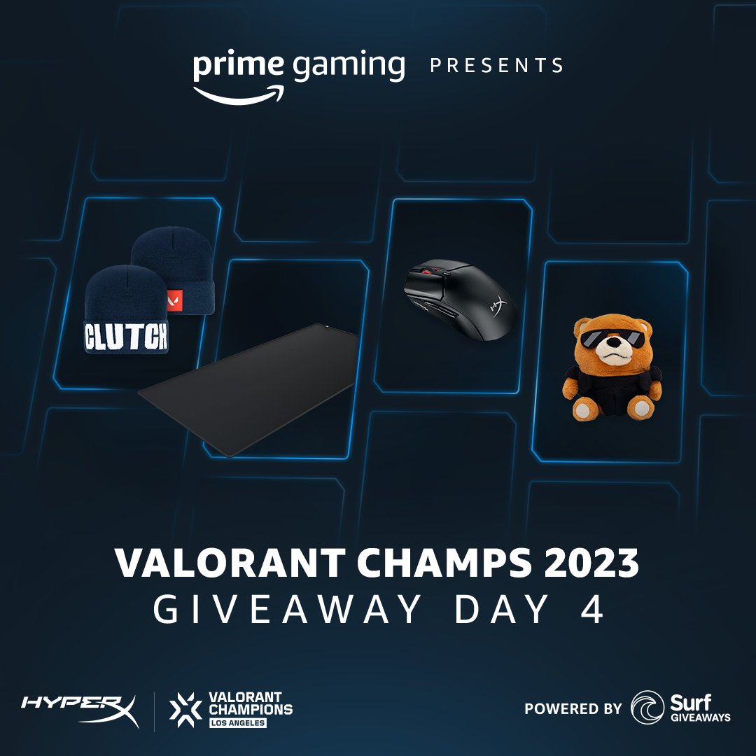 All eyes are on #VALORANTChampions - including ours! 👀
 
<a href="/surfgiveaways/">Surf Giveaways</a> is back for Day 4 giving you a chance to win more <a href="/VALORANT/">VALORANT</a> gear, a <a href="/HyperX/">HyperX</a> Pulsefire Haste 2 mouse &amp; more! Enter now: spr.ly/6015PcZvV
 
Secret code? We got you. VALCGNSVUNL