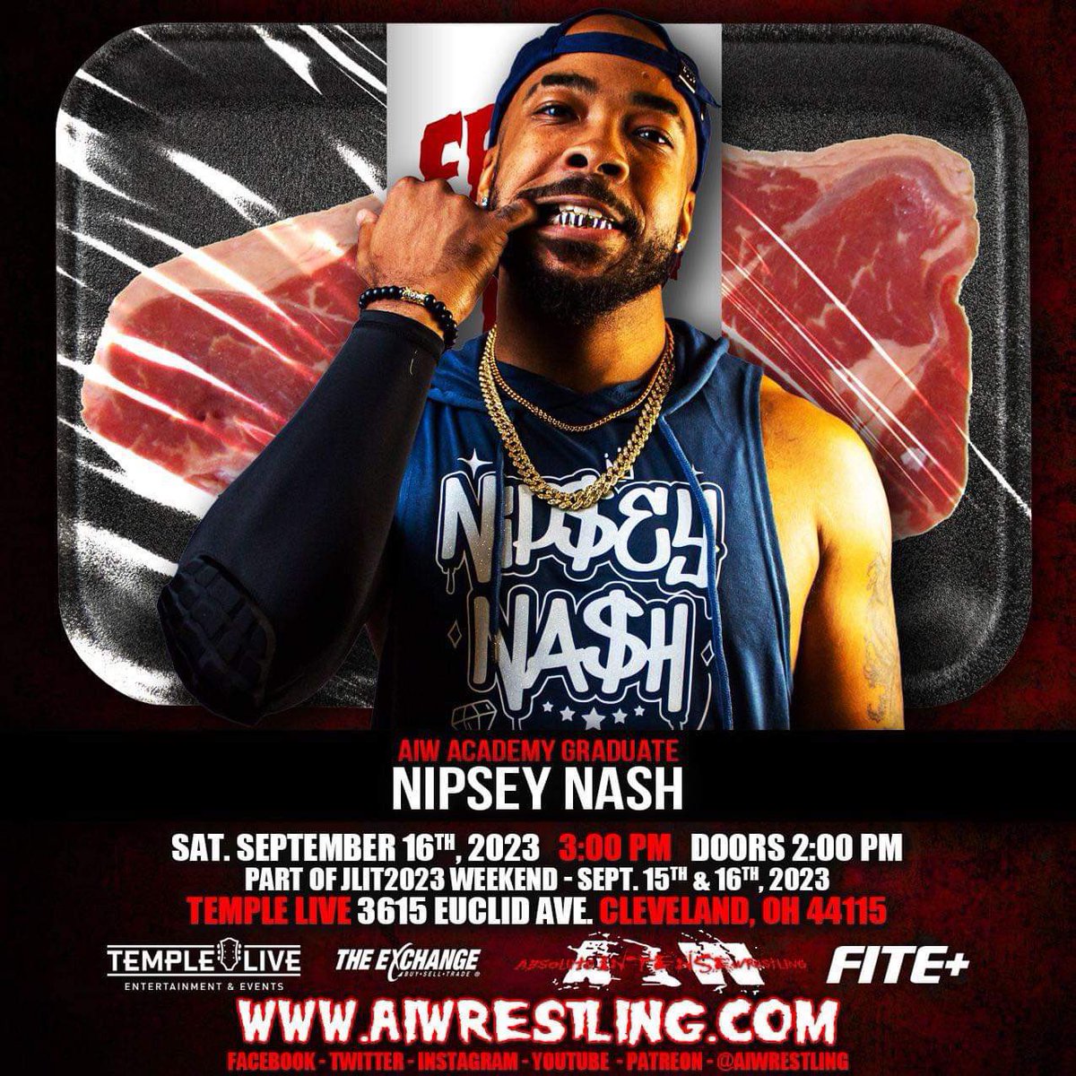 Nipsey_Nash's tweet photo. What time is it? HUSTLE TIME!
Come out on 9/16 to Temple Live to see why I’m “pro wrestling’s favorite hustler”!
@aiwrestling – Fresh Meat 3
Tickets: https://t.co/peciqyqyyh
#nipseynash #prowrestlingsfavoritehustler #aiw #prowrestling #freshmeat3 #cleveland #ohio #JLIT2023 https://t.co/RlewWvUTwy