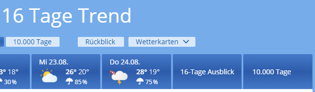 Okay 
14 Tage Vorblick von Hr. <a href="/Kachelmannwettr/">Kachelmannwetter</a> kennt man, 16 Tage Vorblick kennt man auch noch 

aber die 10.000 Tage Vorschau von <a href="/wettercom/">wetter.com</a> ist neu. Die Aktion dahinter ist super. 👌