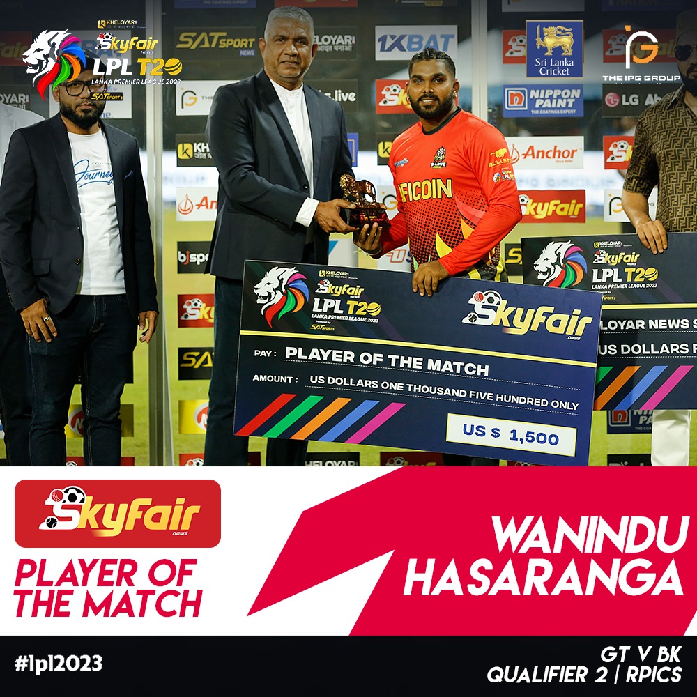 No surprises here, Wanindu wins player of the match for his gutsy performance.

#LPL2023 #LiveTheAction @OfficialSLC @ipg_productions @SkyFairsports