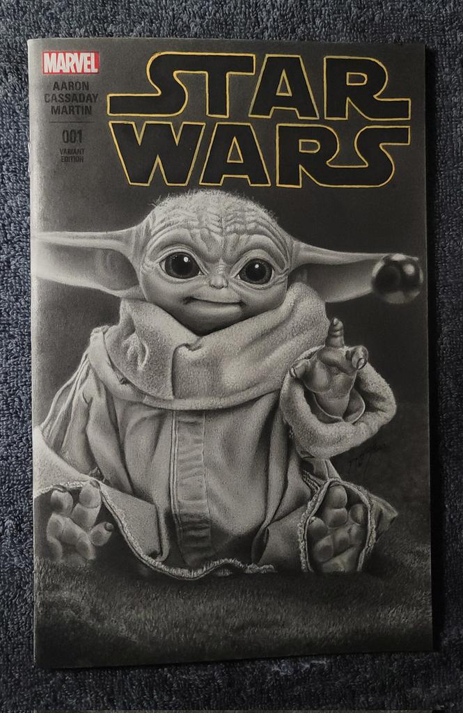 DSanchezArtist's tweet photo. My completed sketch of Grogu from @themandalorian on a @Marvel @starwars #01 Blank! Mediums: @PentelofAmerica Graphite, Charcoal, @PoscaUSA Markers 
#StarWars #TheMandalorian #Marvel #art #artwork #orginalartwork #sketch #grogu #babyyoda #Graphite #Charcoal https://t.co/TryrZEwHqr