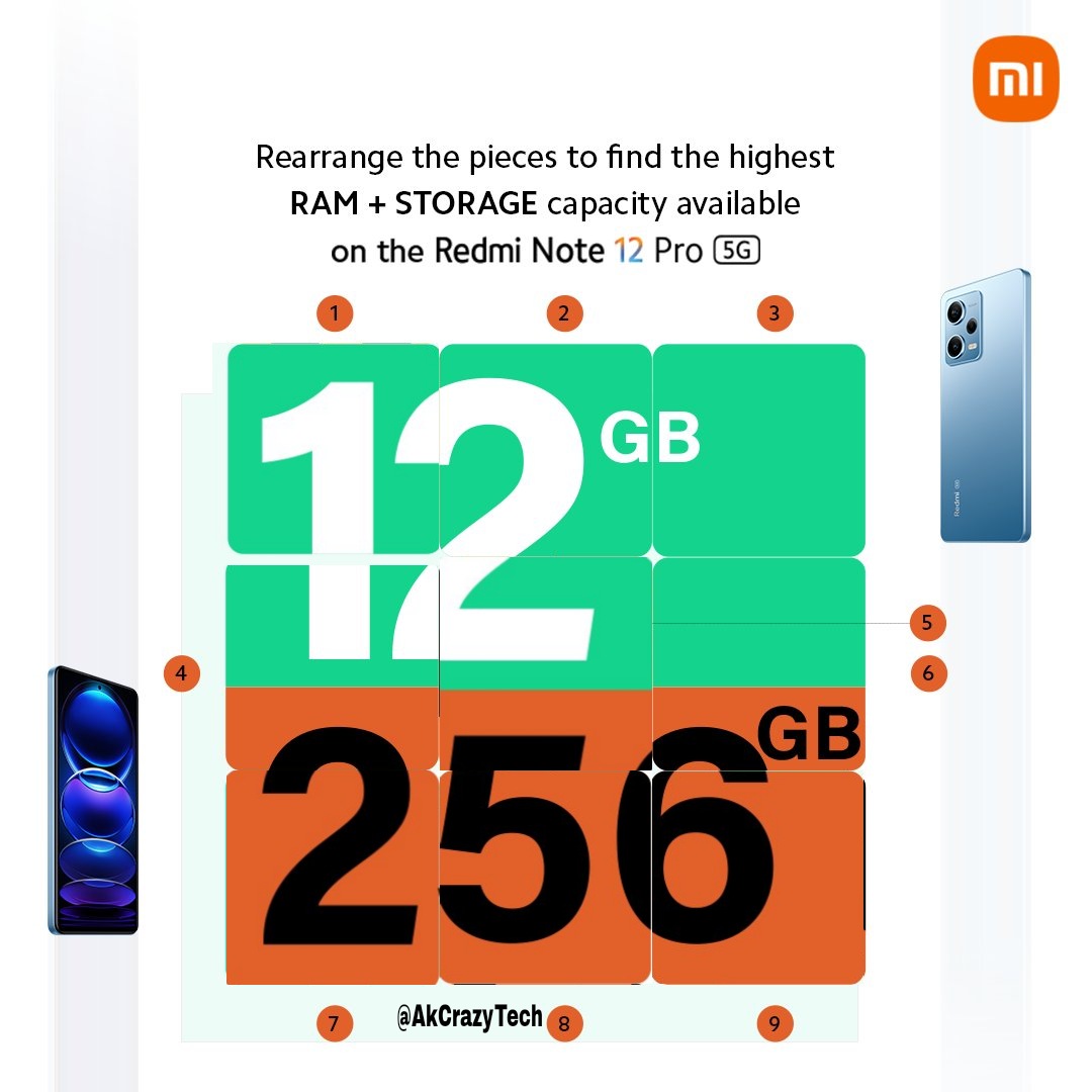 Nitindhama111's tweet image. Correct Tile Order is -

7   2  3
4  8  6
1   9  5

#RedmiNote12Pro5G  #SuperRAM