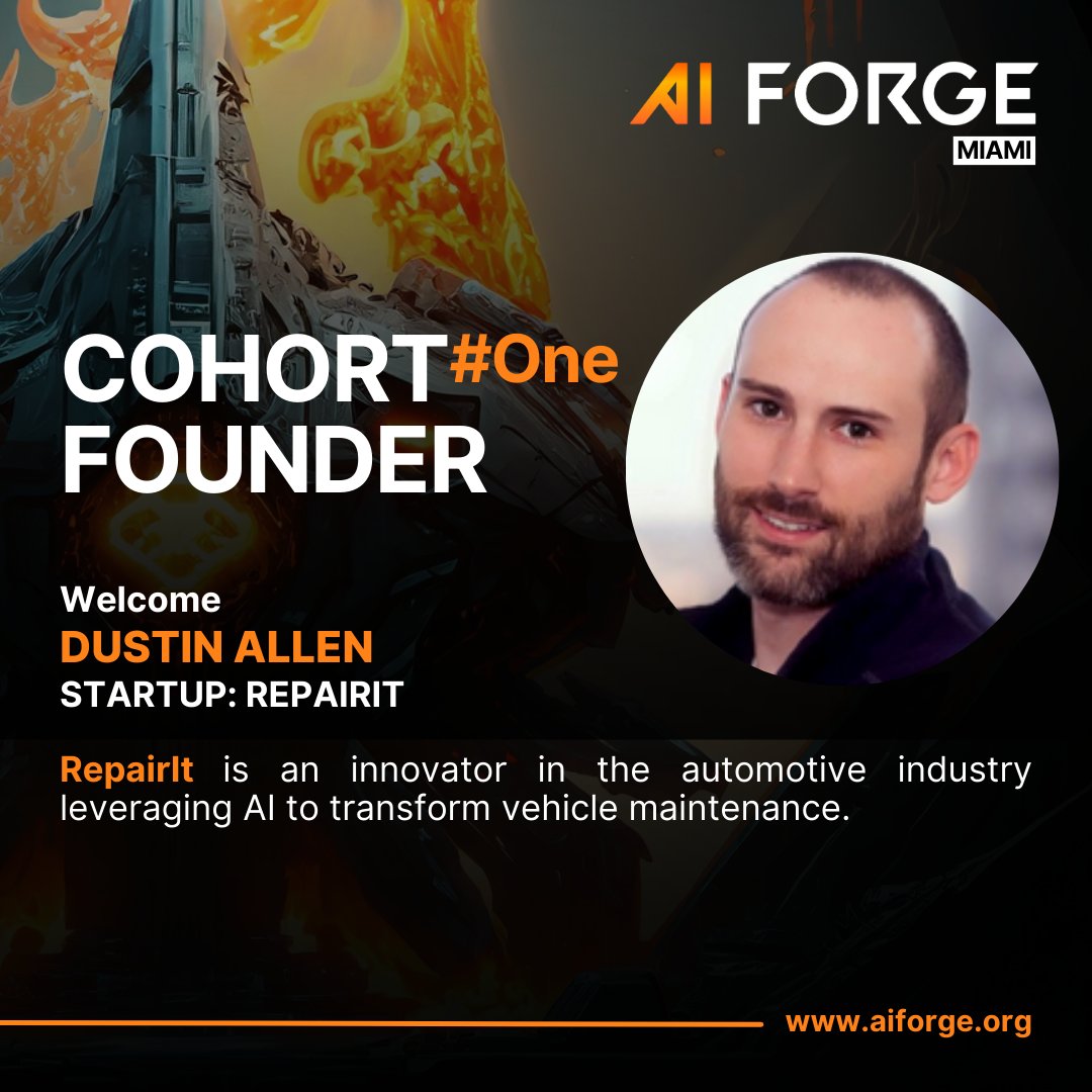 AiForge_global's tweet photo. Meet Dustin Allen, a visionary entrepreneur and the driving force behind REPAIRIT. Dustin is one of the brilliant minds leading the charge in our AI Forge Miami Cohort, and we can't wait to share his inspiring journey with you.
#AIForgeMiami #CohortAnnouncement https://t.co/ZppAvcmw2O