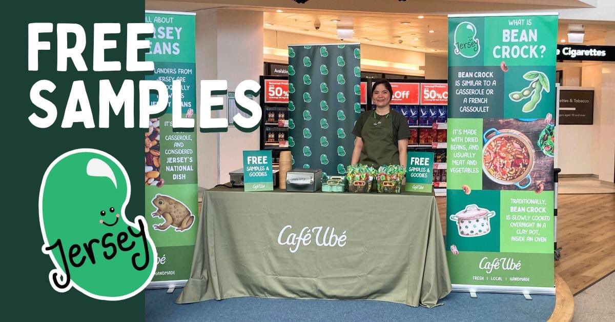 JPRests's tweet image. Café Ubé gave away samples of our very own Jersey Bean Crock at @JERairport Jersey Airport today, as well as free Jersey bean stickers and tasty jelly beans. Visitors and locals flying back home or off on holiday could discover Jersey's traditional dish 😊