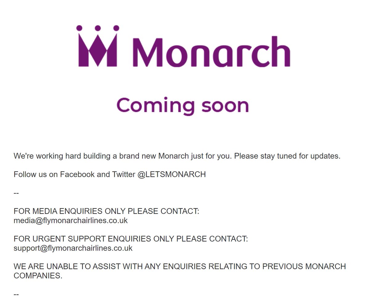 airlinerslive's tweet photo. NEWS:  The website "LetsMonarch" has reportedly just gone online, with registered company "MONARCH AIRLINES LIMITED" behind it ✈️

The site only holds one page, featuring a "Coming soon" message

Could this be the RETURN of Monarch Airlines?🤔 https://t.co/eHzWeETs4X