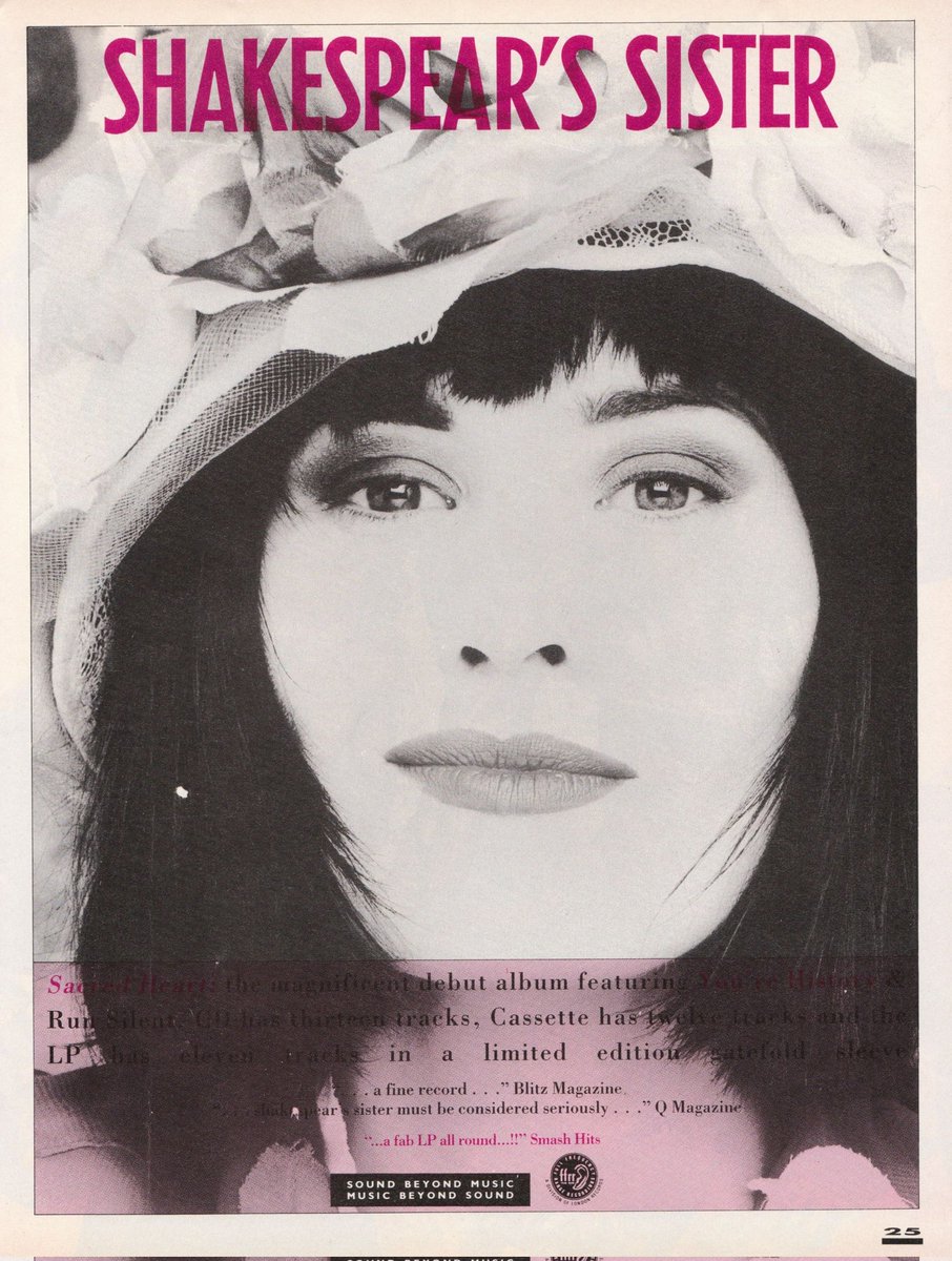 myfizzypop's tweet photo. I loved #ShakespearsSister's debut album - not what I expected post #Bananarama from Siobhan but utterly brilliant. Here's a full page ad for #SacredHeart from #SmashHits mag #onthisdayinpop in 1989. What were your favourite songs? #RunSilent? #YoureHistory? https://t.co/og8zf6O2eu