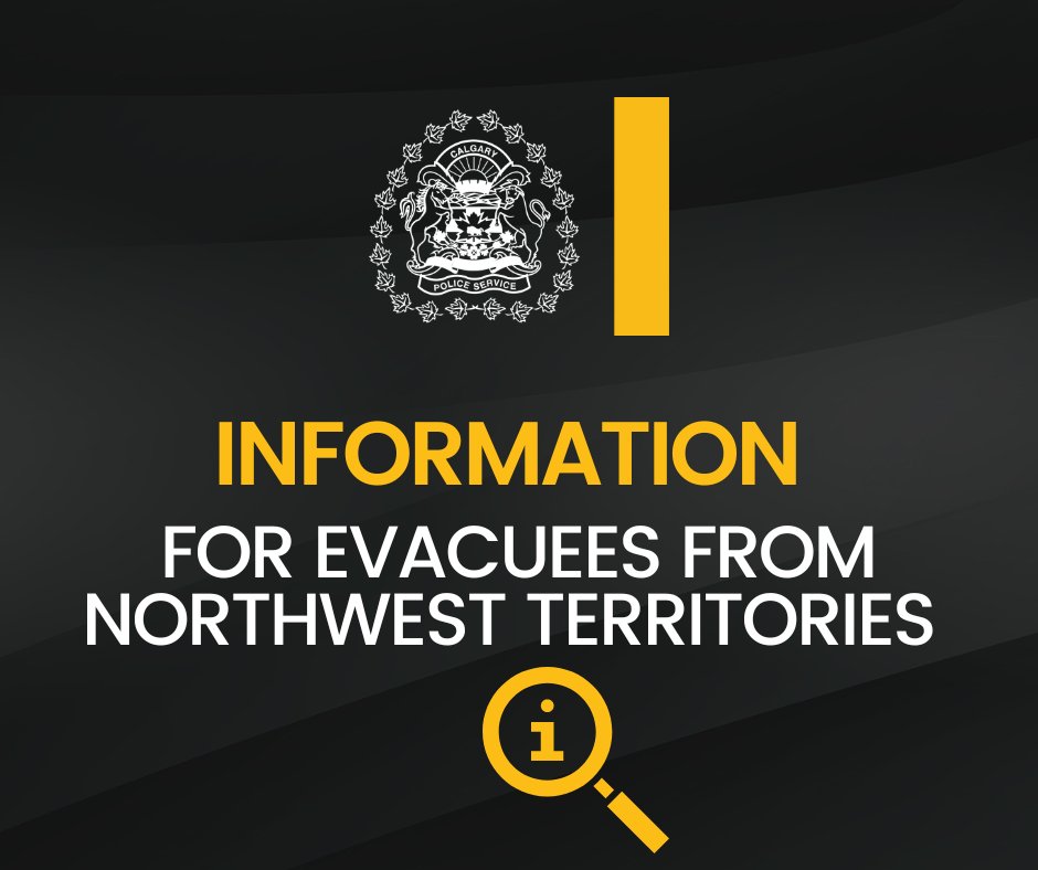 CalgaryPolice's tweet photo. Have you recently arrived in Calgary from the Northwest Territories? 

Visit a local reception centre setup to welcome evacuees:

Arrived by vehicle? Visit the Calgary Westin Airport – 671 Aero Drive N.E.

Arrived by plane? Visit the Calgary International Airport – 2000 Airport Road N.E.

For more information on other available supports and resources, and how to access supplies, visit the City of Calgary evacuee website: https://t.co/X8nSu5yTOt