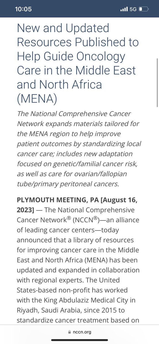 Dr_Kanaan07's tweet image. بفضل الله تم نشر خبر اصدار توصيات علاج الاورام ل مجموعة الشرق الاوسط و شمال افريقيا في موقع الشبكة الامريكية لعلاج الأورام و تم ذكرنا 🇸🇦 @NGHAnews كقادة لهذا التجمع الاقليمي .. الحمدلله 🙏🏻

إليكم رابط الخبر ادناه 

nccn.org/home/news/news…