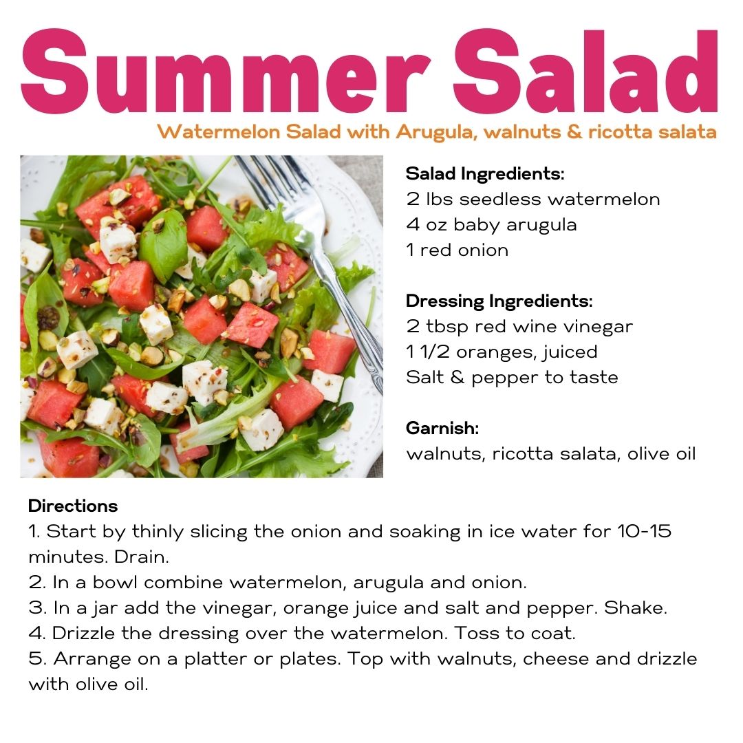 KitchenOnFire's tweet image. Cool off this summer with this refreshing and easy watermelon salad. What's your favorite thing to do with watermelon when it is in season?

#committocooking #kitchenonfire #watermelon #summertime #arugula #cooking #cookingschool #salad