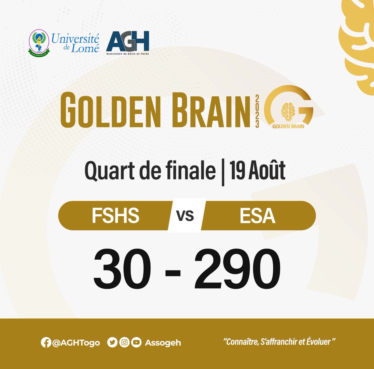 Assogeh's tweet photo. #AGH #culturegenerale #GB2023 #GoldenBrain
La Golden Brain (Tournoi format Coupe ou élimination directe qui accompagne la #GoldenLeague) a démarré ce samedi avec les 2 premières confrontations des 1/4 de finale. https://t.co/hpz8Cd0T8o
