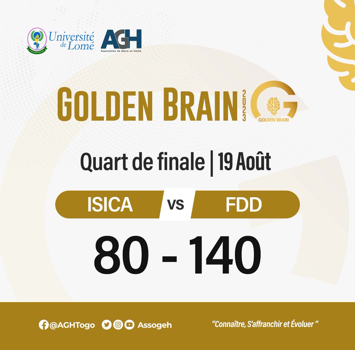 Assogeh's tweet photo. #AGH #culturegenerale #GB2023 #GoldenBrain
La Golden Brain (Tournoi format Coupe ou élimination directe qui accompagne la #GoldenLeague) a démarré ce samedi avec les 2 premières confrontations des 1/4 de finale. https://t.co/hpz8Cd0T8o