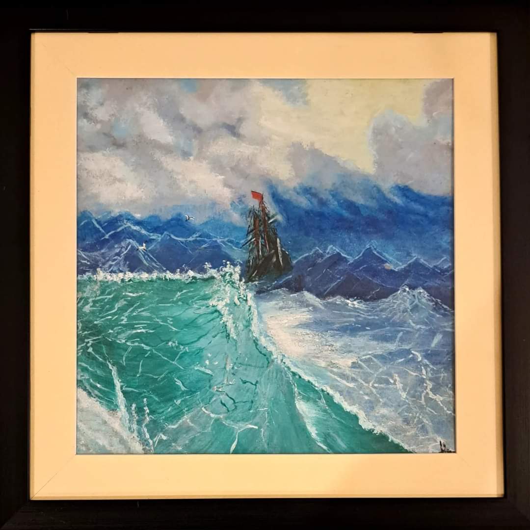 Sailing through life's highs and lows, just like this ship in a stormy sea 🌊⛵️ 

 what emotions does it evoke for you?

 Share your thoughts below! 🎨👇

 #RoughWatersAhead #DeepThoughts
#stormysea #acrylicpainting #framedcanvas