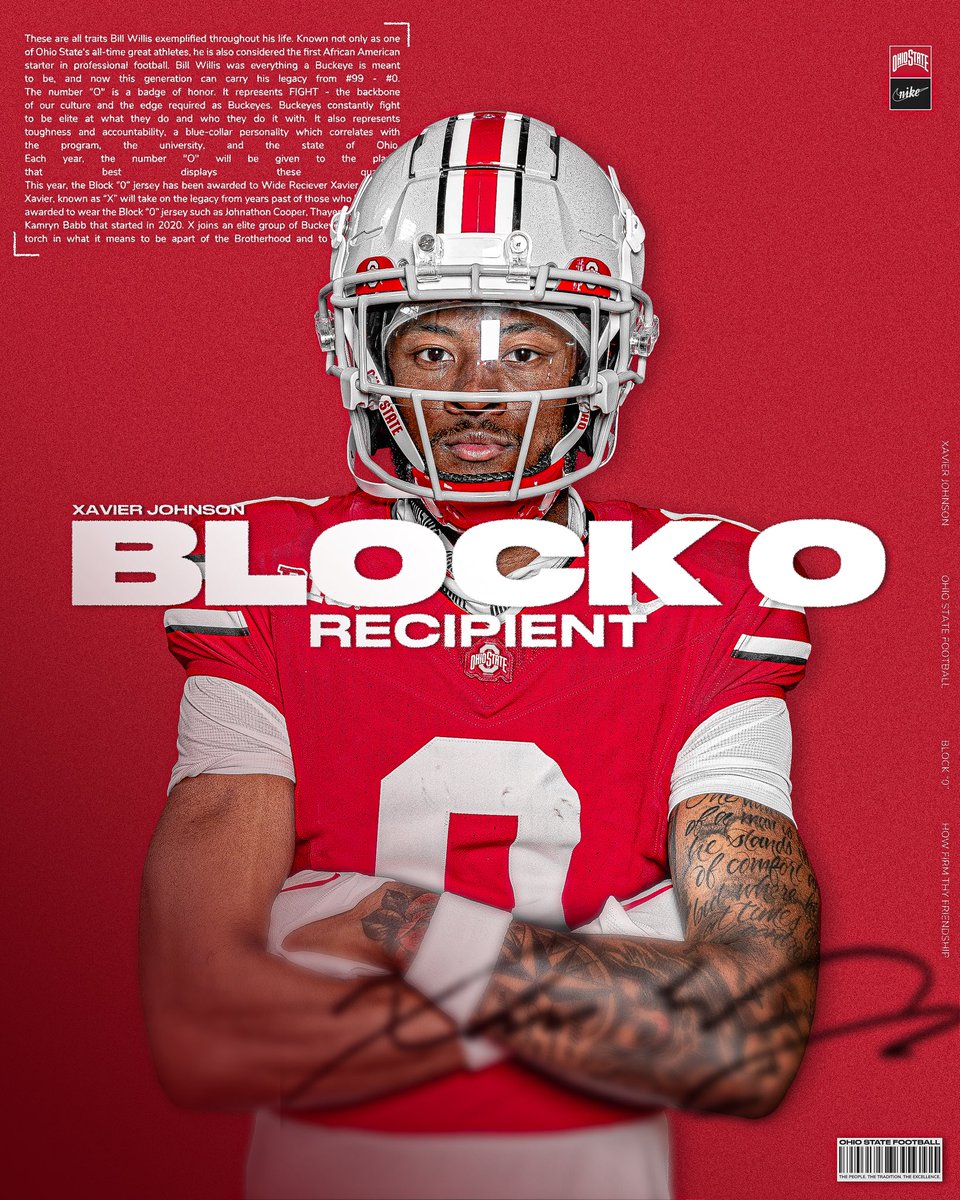 OhioStateFB's tweet photo. Congrats to this years 𝐁𝐥𝐨𝐜𝐤 𝐎 Recipient,  𝐗𝐚𝐯𝐢𝐞𝐫 𝐉𝐨𝐡𝐧𝐬𝐨𝐧 📌🅾️
      
@J5Xavier https://t.co/HdZrQAhzJM