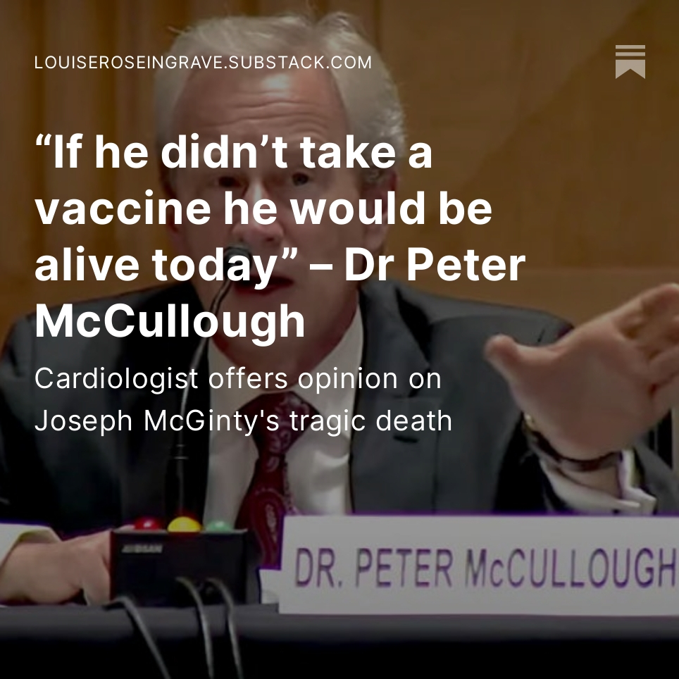 Interview with <a href="/P_McCulloughMD/">Peter A. McCullough, MD, MPH®</a>  about Joseph McGinty (14) inquest. This is the first inquest in Ireland where a C19 vaccine is the subject of a Coroner's Inquiry. 
#Pfizer #Vaccines #safety #Achill 
bit.ly/3sgeEdk