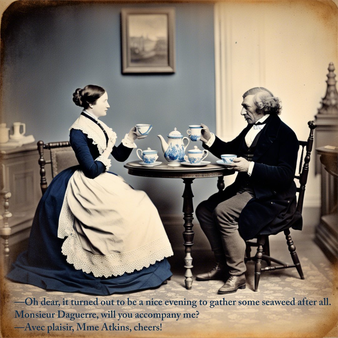 —Oh dear, it turned out to be a nice evening to gather some seaweed after all. Monsieur Daguerre, will you accompany me?
—Avec plaisir, Mme Atkins, cheers!

Happy Photography Day!
#PhotographyDay2023