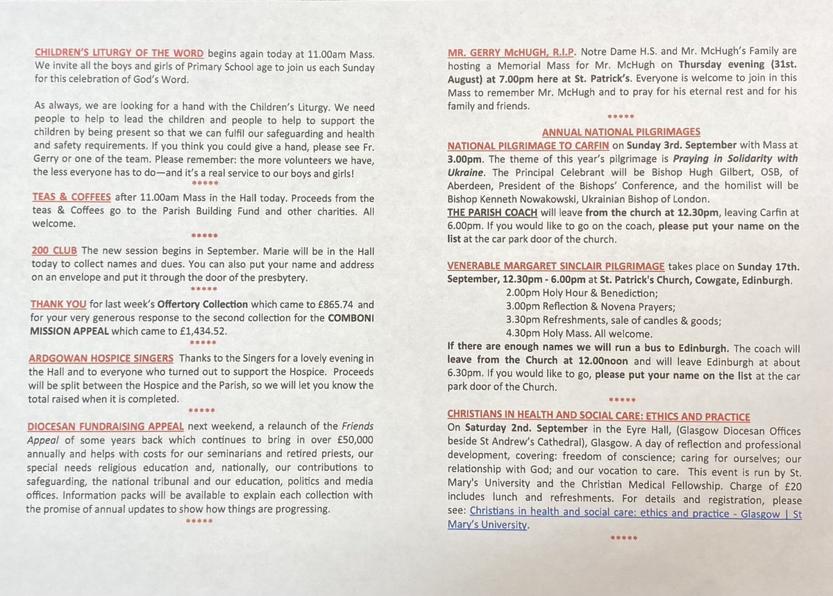 SPG: Bulletin: 20.08.2023: 20th. Sunday in Ordinary Time.