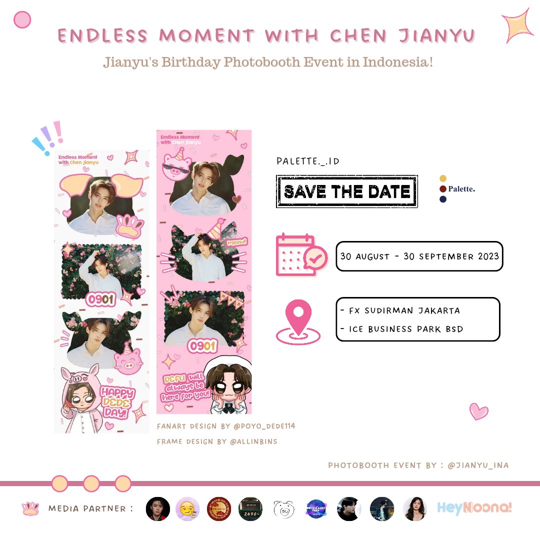 dedearchive's tweet photo. ୨୧ Endless Moment with Jianyu ୨୧
Jianyu's Birthday Photobooth Event by @JIANYU_INA 

📆 : Refer to the poster
📍 :  Pitutur, Photovibe, Palette

Let's celebrate together by using the hastag! ❤
#MemoriesWithJianyu #chenjianyu #천지안위 #陈建宇 https://t.co/HUJwC7hcOB