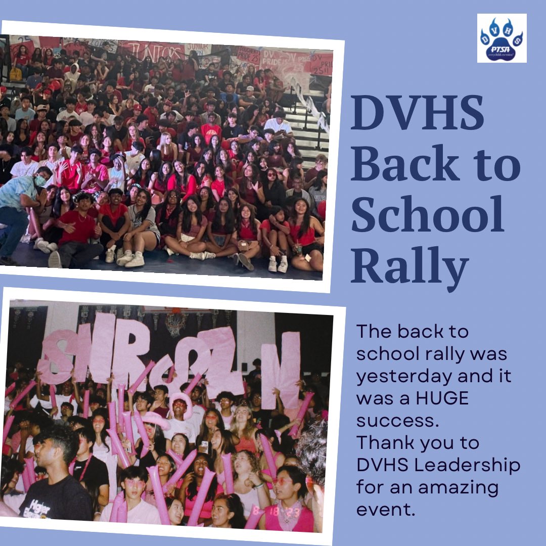 The first rally of the year was a huge success. Big thank you to the DVHS leadership for the exciting event. We look forward to seeing our wildcats show their school spirit on campus this year.