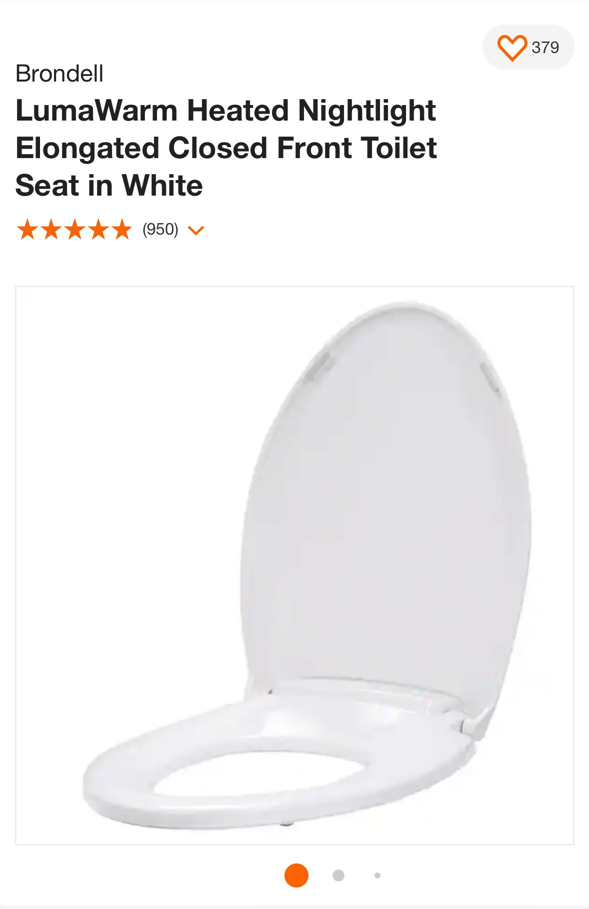 Brondell LumaWarm Heated Nightlight Elongated Toilet Seat - White