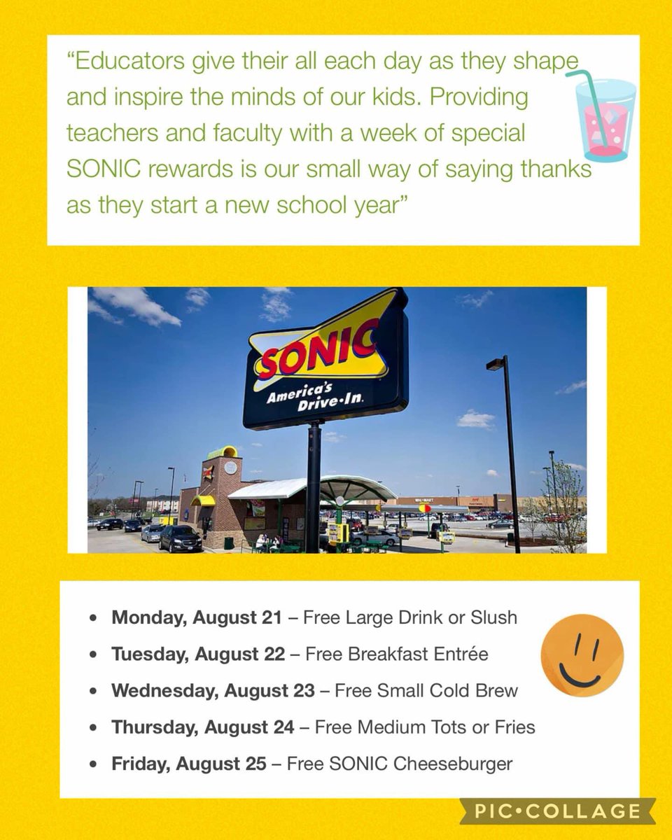 Teachers and Educators, Get the Sonic app for teacher rewards next week. @CFISDWilson @CyFairLibraries #teacherappreciation @sonicdrivein #thankyou