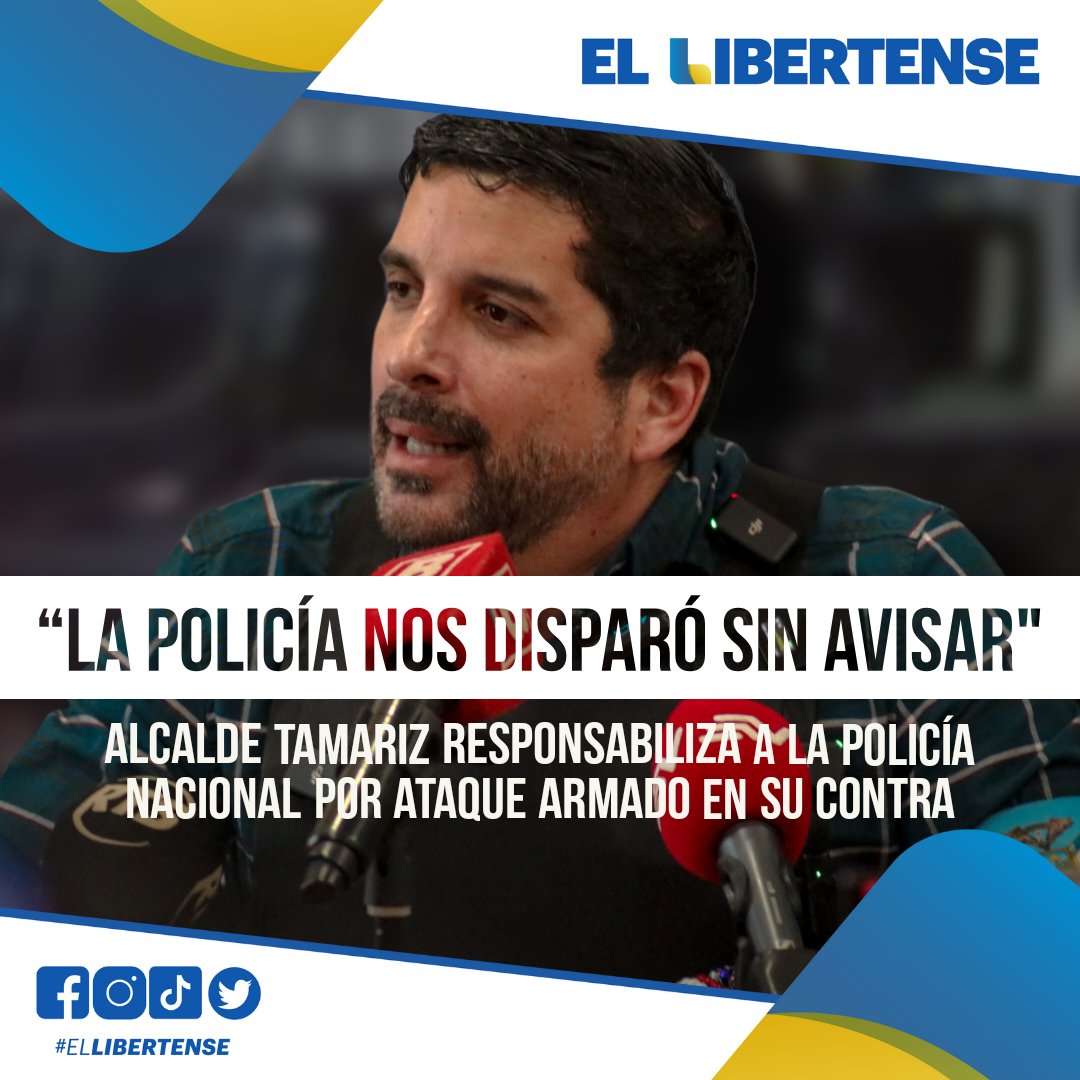 ElLibertenseEC's tweet photo. Pancho Tamariz, Alcalde de La Libertad: "¡La policía nos disparó sin avisar!"

En una rueda de prensa realizada en las instalaciones del GAD Municipal de La Libertad, el Alcalde Pancho Tamariz brindó declaraciones a los medios por el atentado sufrido en su contra. https://t.co/m8vGhkBnim
