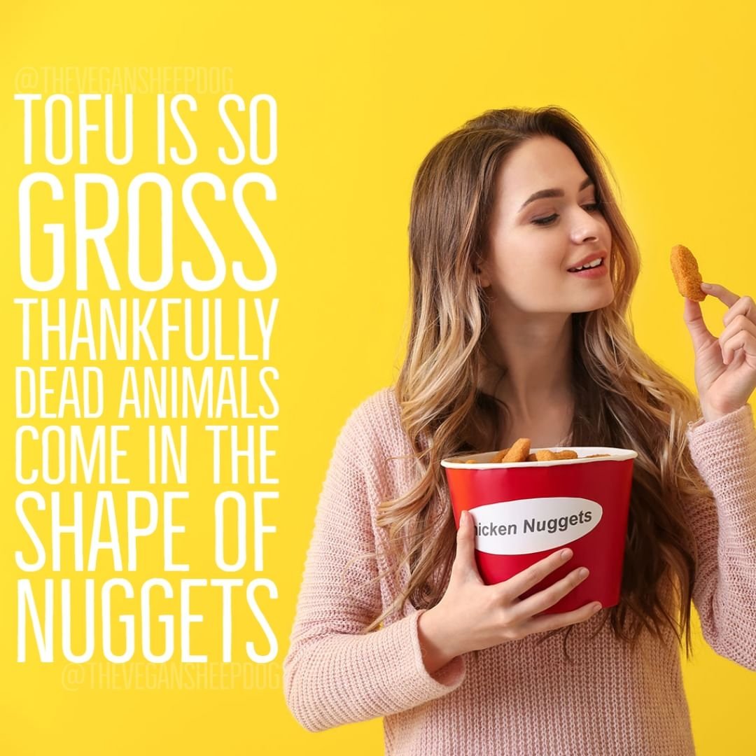 I will admit I used to not like Tofu... until I realized it is simply because I did not know how to cook it. It is very versatile for so many kinds of dishes. Expand your pallet! 
#tofu #food #gross #dinner #eatmoreplants #veganmeme #veganmemes #chickennuggets #nuggets