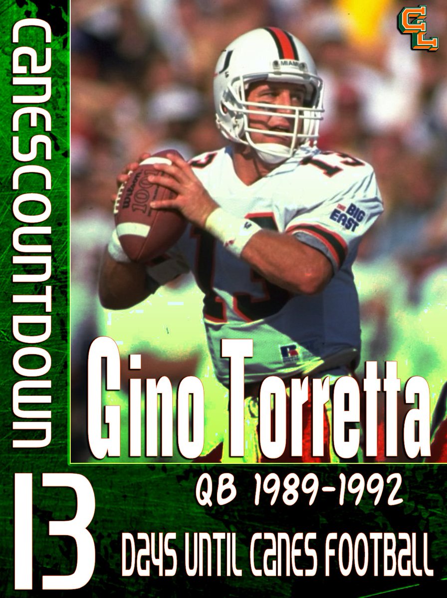13 days until Canes Football.  

Another day, another heisman winning quarterback for the U. According to many, <a href="/GinoTorretta/">Gino Torretta</a> is the best of the best as he’s the only Miami Heisman winner to also have a national title as a starter on his resume. 
#CanesCountdown