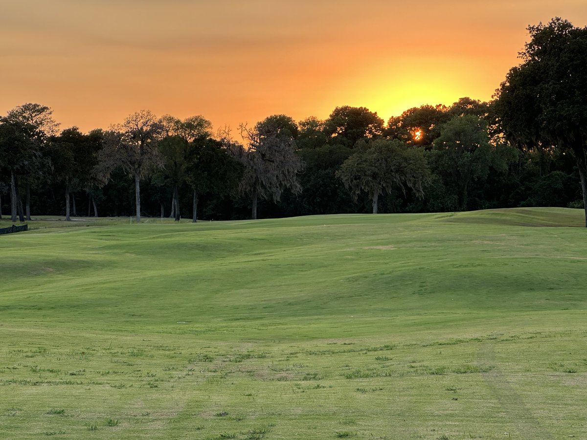 Pretty nice night for a walk ⁦@lakesidecchou⁩ This is the approach to the long par 4 tenth. Golden hour bringing out the contours. #golf #golfdesign #texasgolf #houstongolf