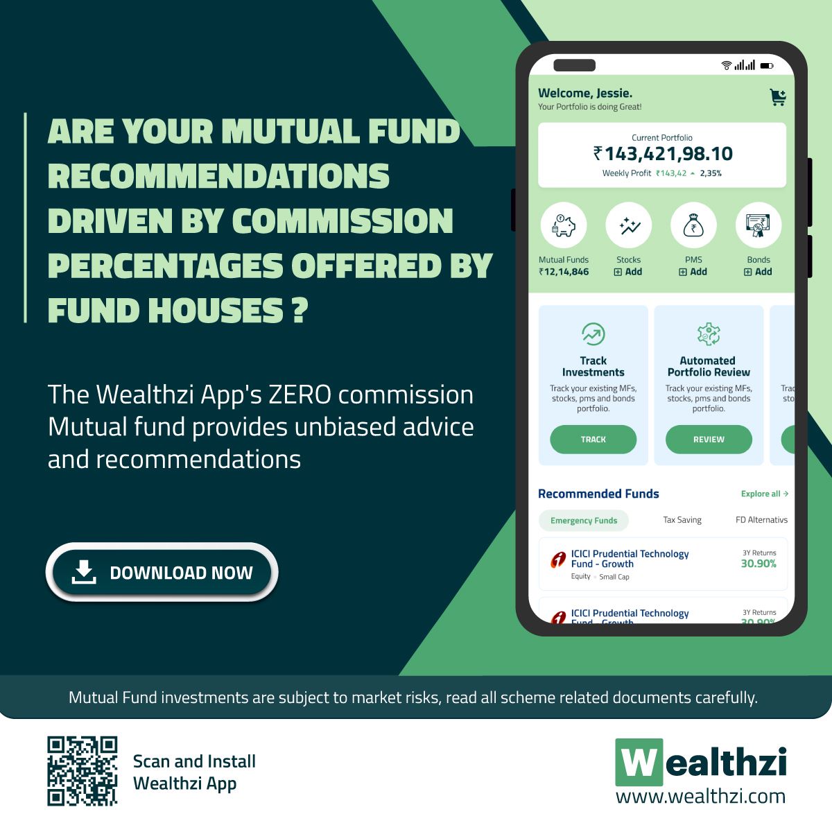 Get commission-free recommendations for mutual funds that can boost your financial growth! 

Download the Wealthzi Appk wealthzi.app.link

#Wealthzi #InvestmentGateway #CommissionFreeRecommendations #MutualFunds #FinancialGrowth #Wealthzi