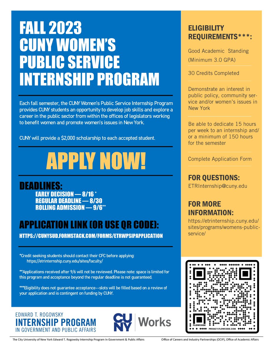 ETRInternship's tweet photo. The CUNY Women’s Public Service Internship Program is a designed to help CUNY students develop job skills and explore a career in public service. 

To apply visit: https://t.co/o96obpQD5B https://t.co/DEgBXu7Eog