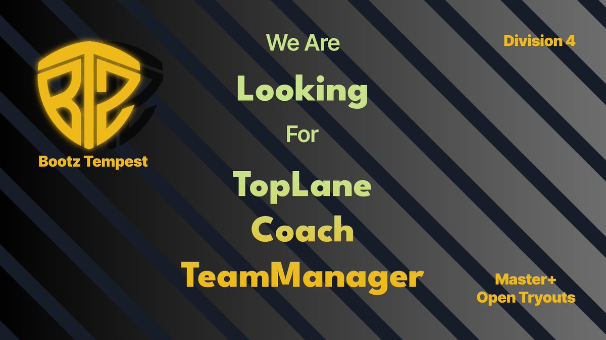 WIR SUCHEN DICH!

Unser Main Team Bootz Tempest startet für den nächsten Split eine Open Tryout Runde für #toplane 

Wenn du:

- Master+
- Deutschsprachig
- Kein OTP

bist, dann melde dich bei uns!

<a href="/lft_prime/">Prime League LFT</a> <a href="/LookingForTeam_/">LFT</a> <a href="/PrimeLeague/">Die Techniker Prime League</a> <a href="/LoLGermany/">League of Legends DE</a> <a href="/LeagueOfLegends/">League of Legends</a>