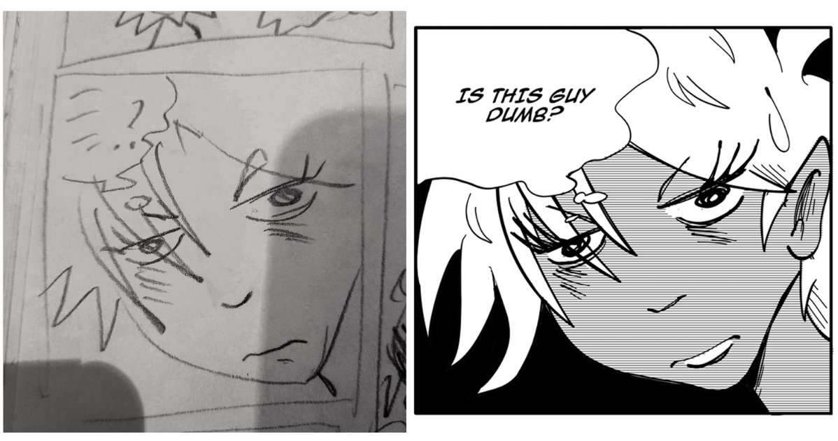 tictacsnack's tweet photo. from SKETCHBOOK SCRIBBLE to INK - this is the one panel I traced one for one cuz the energy was too perfect https://t.co/MFW5AbZmLo