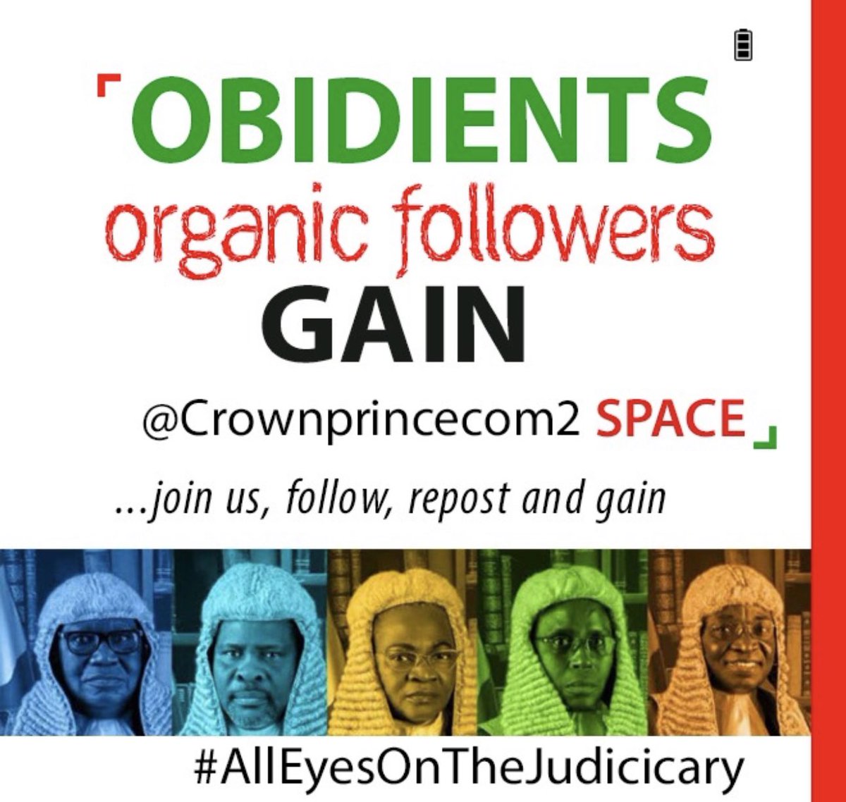 CrownprinceCom2's tweet photo. Obidients here we can gain more followers under this Space trust me.
Hurry up drop your Handle Asap
Like Retweet and follow me 📌 IFB 📌
Turn on your Notification to engage on our space..

#ObidientsOrganicFollowerGain.. https://t.co/o6nxYIyQku