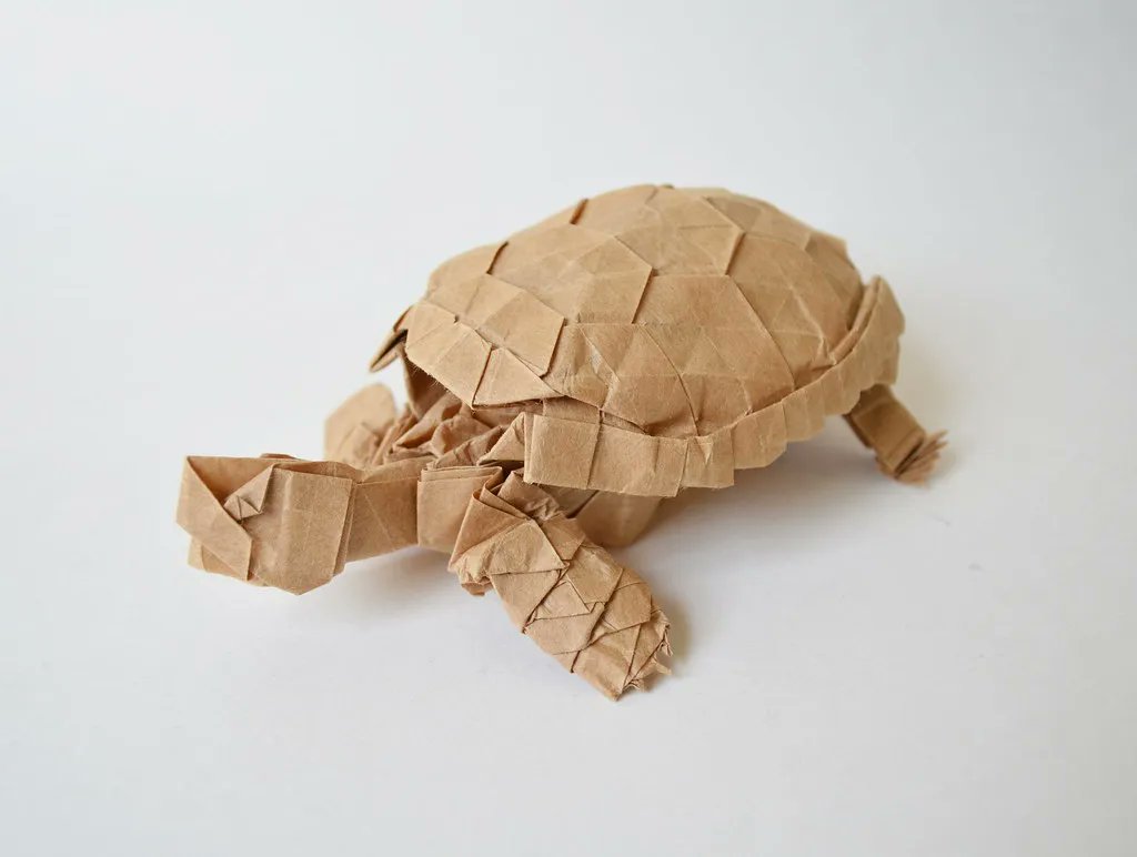 Tortoise, designed and folded by Joseph Hwang (source: buff.ly/45szxjY ) #origami #tortoise