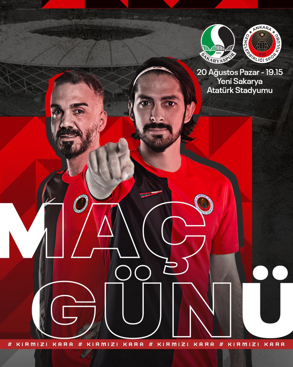 ⚽ Maç Günü | #HaydiGençler  ♥️🖤

🆚 Sakaryaspor A.Ş. 
🏆 Trendyol 1. Lig - 2. Hafta
📆 20 Ağustos - Pazar
🕗 19:15
🏟️ Yeni Sakarya Atatürk Stadyumu
📺 BeIN SPORTS MAX 1
📲 #SAKvGB