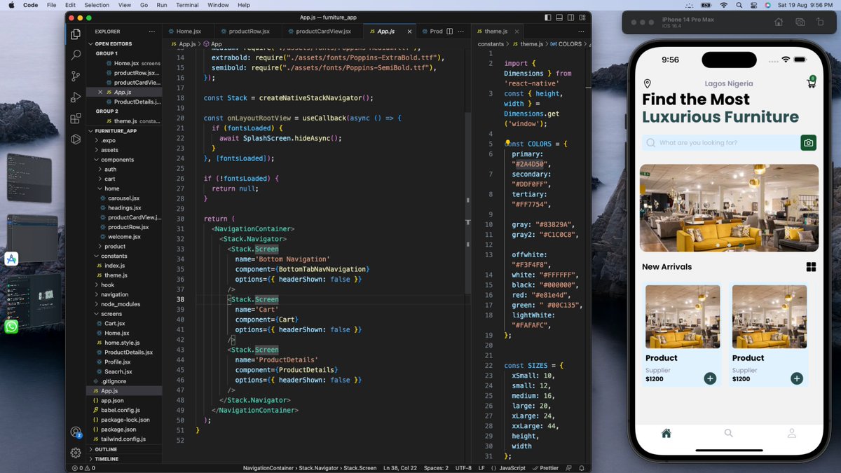 Presently working on an econmerce mobile app related to a furniture company using @reactnative. Watch out for the finished project in some days. @100xcode @ReactNativeComm