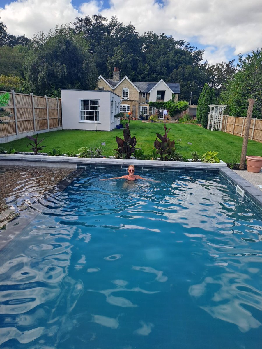 There have been some delays and teething troubles... and it's still a work in progress - but I had my first proper swim in the pool today! Fabulous. I'm so lucky to have this beautiful garden... and the cold water was good for my tendonitis too! Bonus!😀 #LoveMyGarden #Grateful