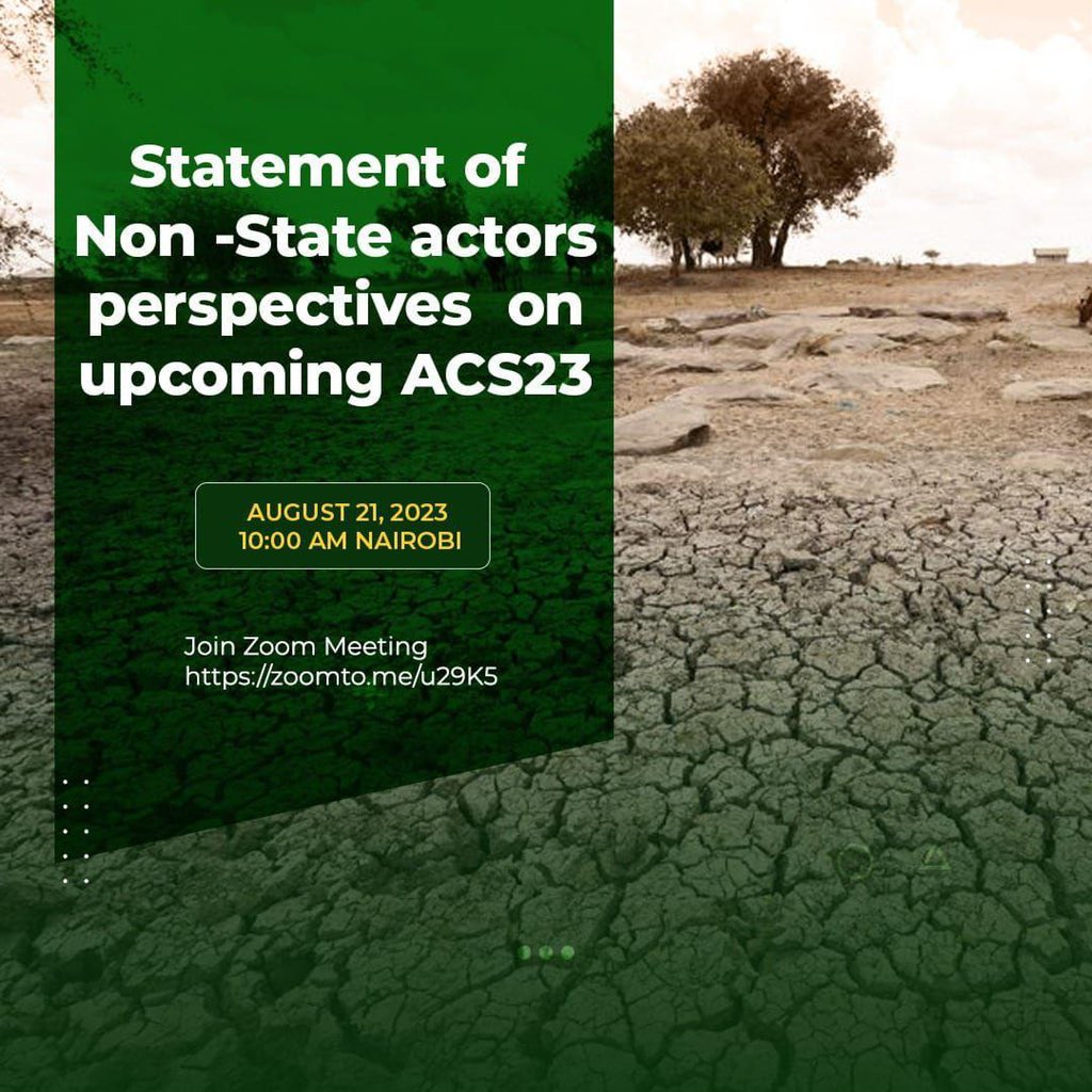 Non-State Actors’ Statement & Perspectives on the upcoming Africa Climate Summit. Join Zoom Meeting Meeting ID: 850 2880 9547
Passcode: 623730

#ACSWeWant
#ACS23 

@AfClimateSummit 
@COP28_UAE 
@_AfricanUnion