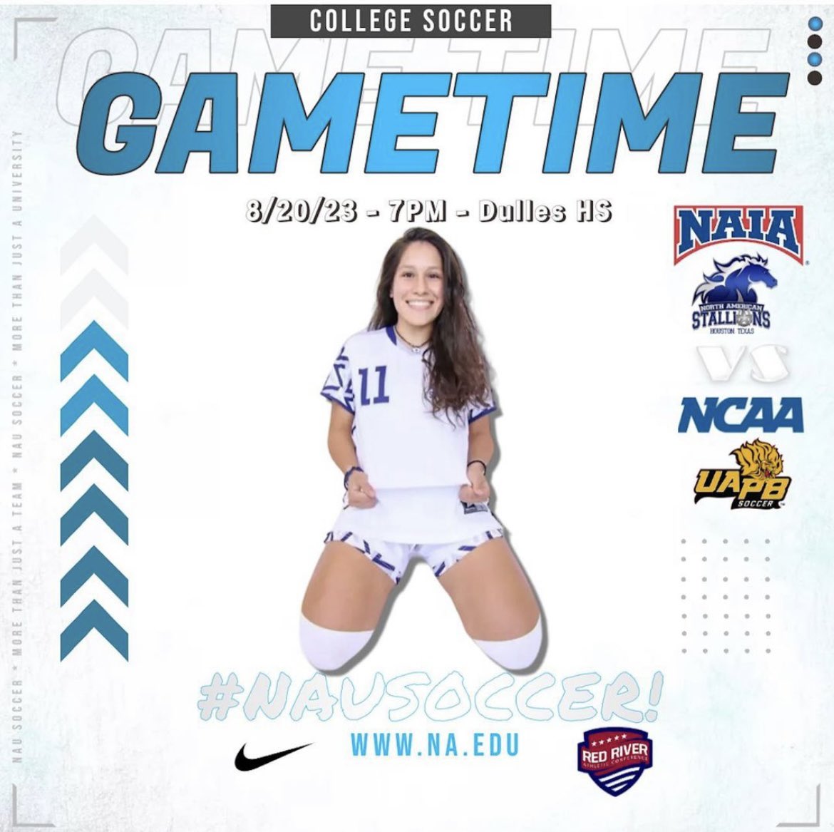 NAU_Athletics's tweet photo. GAMEDAY... vs UAPB. D1 AA powerhouse come into town. Come and support your STALLIONS. Game time is Sunday 8/20 at 7pm. Location: Stafford, Texas. @NorthAmericanU

Game time: 7pm

#GoStallions 
#HoofsUp 
#ForTheH
#Buckem https://t.co/HruOaZv2Yi