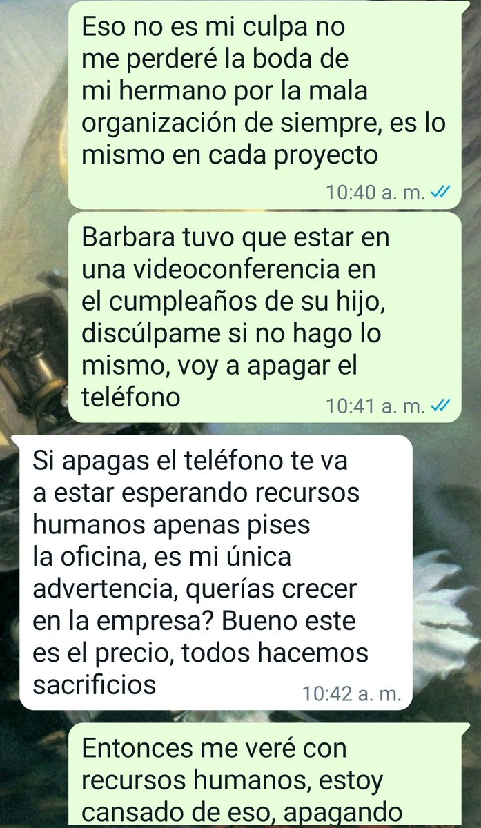 ¿Dónde está la línea para un empleador?

Si no hay límites el ambiente de trabajo se hace tan tóxico como la relación con tu ex.

Este ejemplo que me hicieron llegar por privado lo ilustra perfectamente...