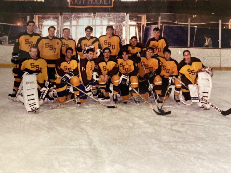 Formerly known as Salisbury State University, the Sea Gulls have fielded a team since 1992. Here we have a picture from the last game of the 1995-96 season, where SSU skated to a 2-2 tie against the US Naval Academy within the historic Dahlgren Hall. 

📸: Scott Pellegrino ‘98