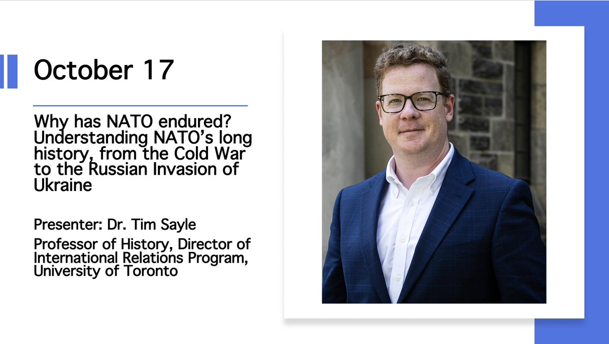 Our October webinars are open for registration - 3 for $30 or $15 each. Check them out now at  llniagara.ca/fall-lecture-s… #LifelongLearning  #Niagara #NATO #ColdWar #Russia #Ukraine