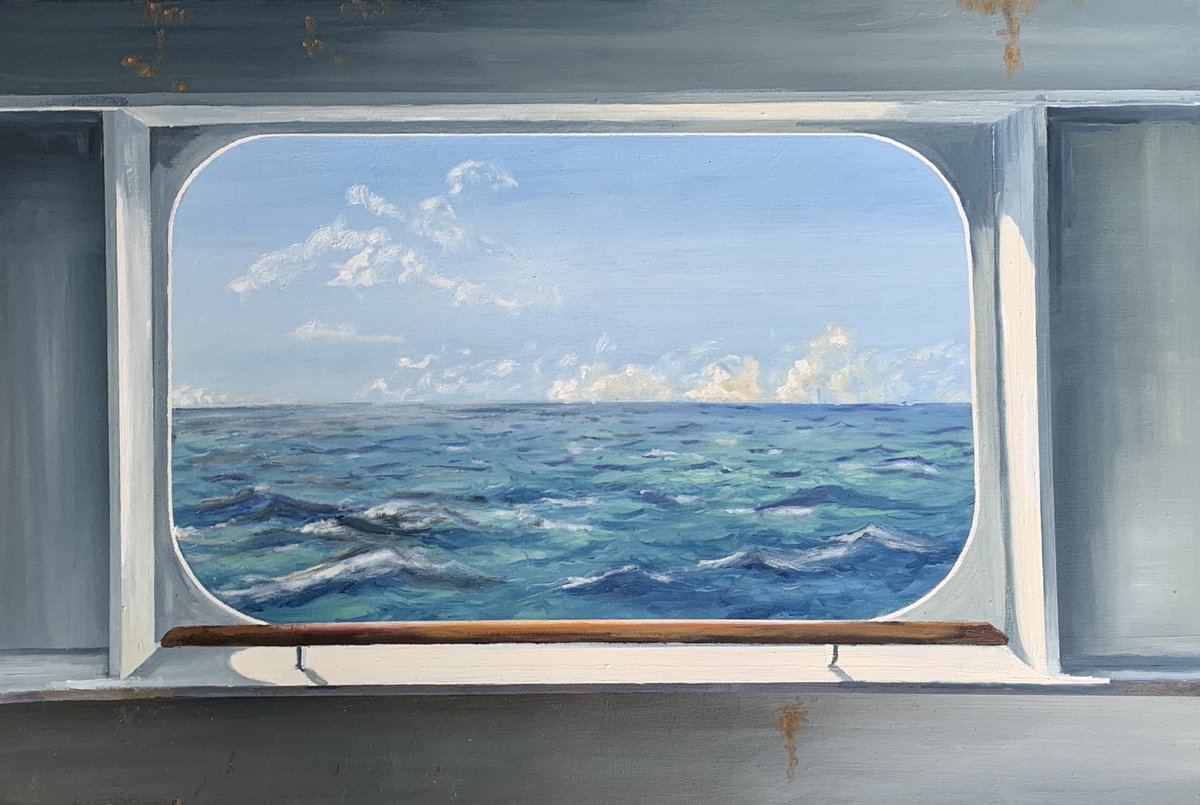 GChesterman's tweet photo. @cunardline Our view from cabin 6133, heading down the Med. A painting, not a photo, sorry!  In oils 30" x 20" https://t.co/OgENXM5R03