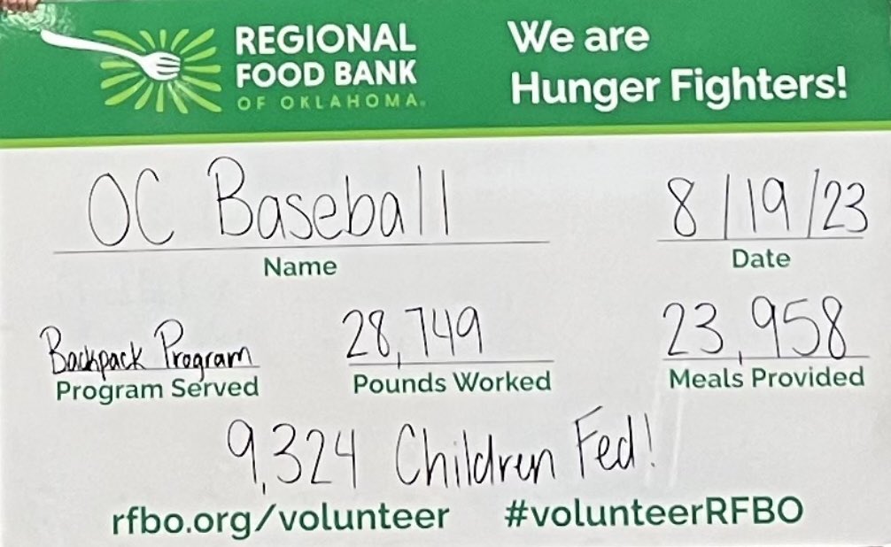 baseball_oc's tweet photo. OC Baseball breaking records today at @rfbo !!  

Over 28,000 lbs. of food worked and over 9,000 kids fed!!!  #TalonsUp #volunteerrfbo @OC_SAAC https://t.co/nS1Nnm7o2Y