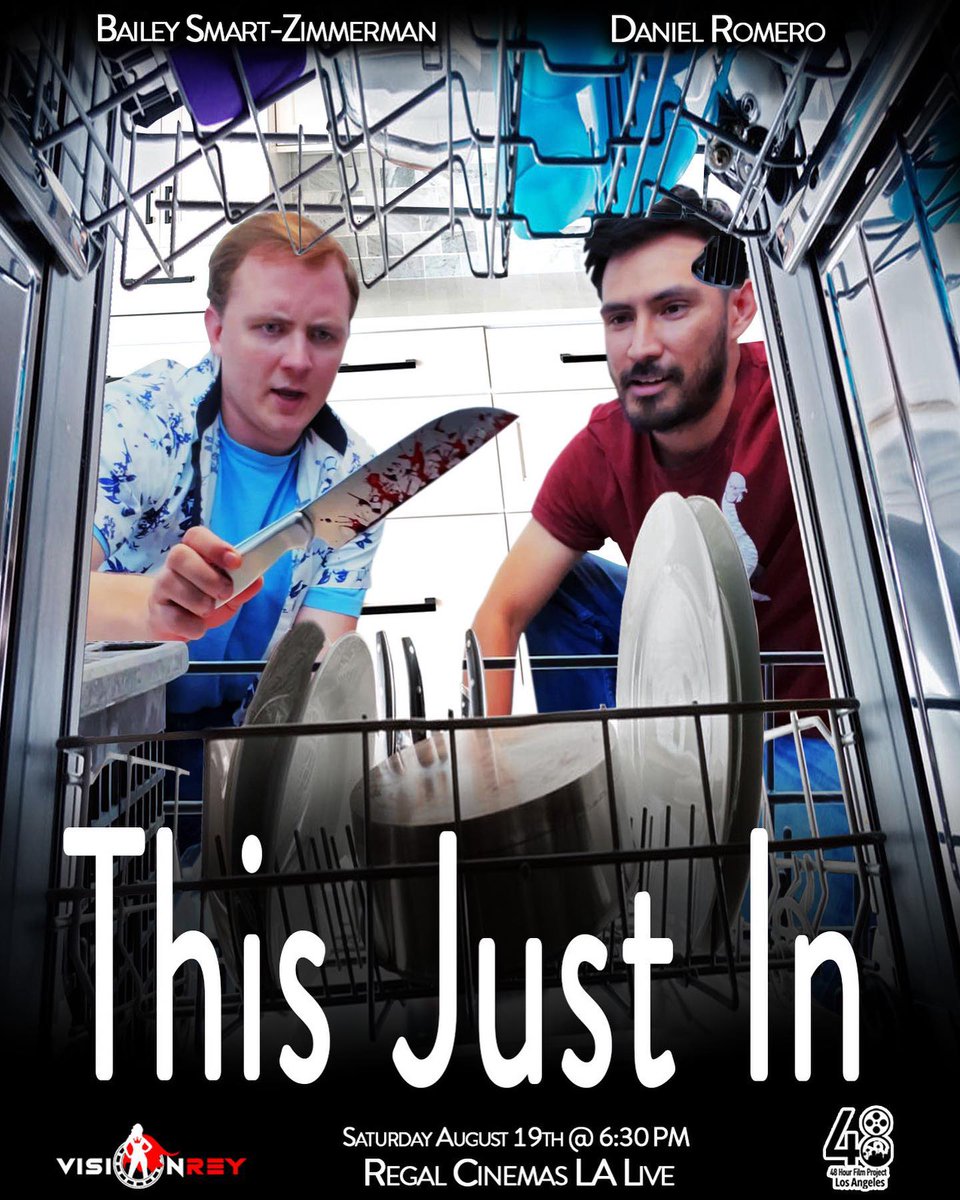 Our second film, a mystery-comedy involving a supernatural crime-connected dishwasher, called “This Just In” screens at <a href="/48hourfilmla/">48 Hour Film Los Angeles</a> August 19th at 6:30pm at the Regal LA Live! 

Special thank you to all who worked tirelessly to make this film happen!