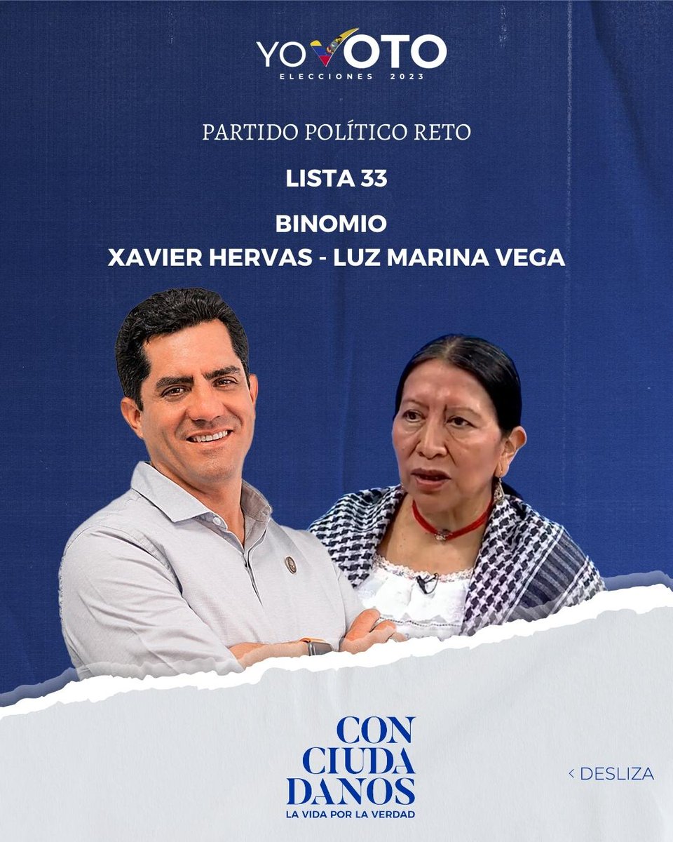 ConciudadanosEc's tweet photo. ¡Formarte, concientiza tu Voto! 🇪🇨✔️

Conoce un poco más del Binomio Hervas-Luz Marina por la Lista: 33 (Movimiento Reto)

Que no decidan por ti, ¡Formate! 📖✔️

#Elecciones2023 #YoVoto #Votoconciente #NodesperdiciesTuVoto #ConciudadanosEc https://t.co/B33P27u38x