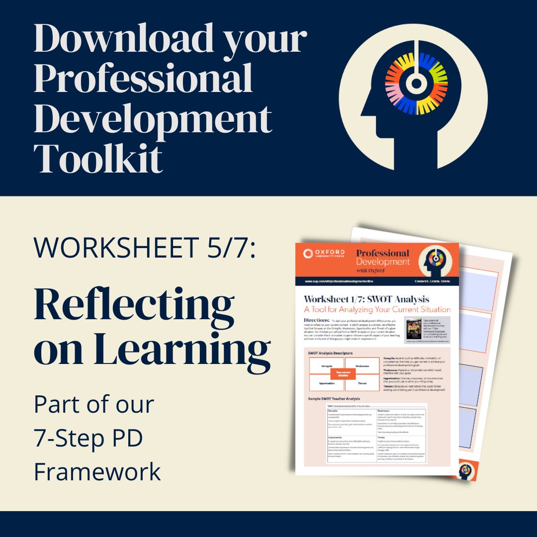 OUPELTGlobal's tweet photo. Completing a professional development activity is only part of the journey. Apply your learning and make real, long-term improvements with this reflection activity --> https://t.co/yXoG2wMMV7
Explore our full collection of PD resources -> https://t.co/SMKdcHhhBG
#PDExpert #PD https://t.co/ppwePuaPZm