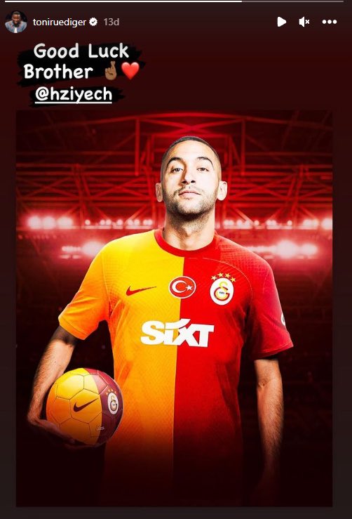 🎙️ Real Madrid'in defansı Rudiger'in Ziyech paylaşımı:

"İyi şanslar kardeşim."