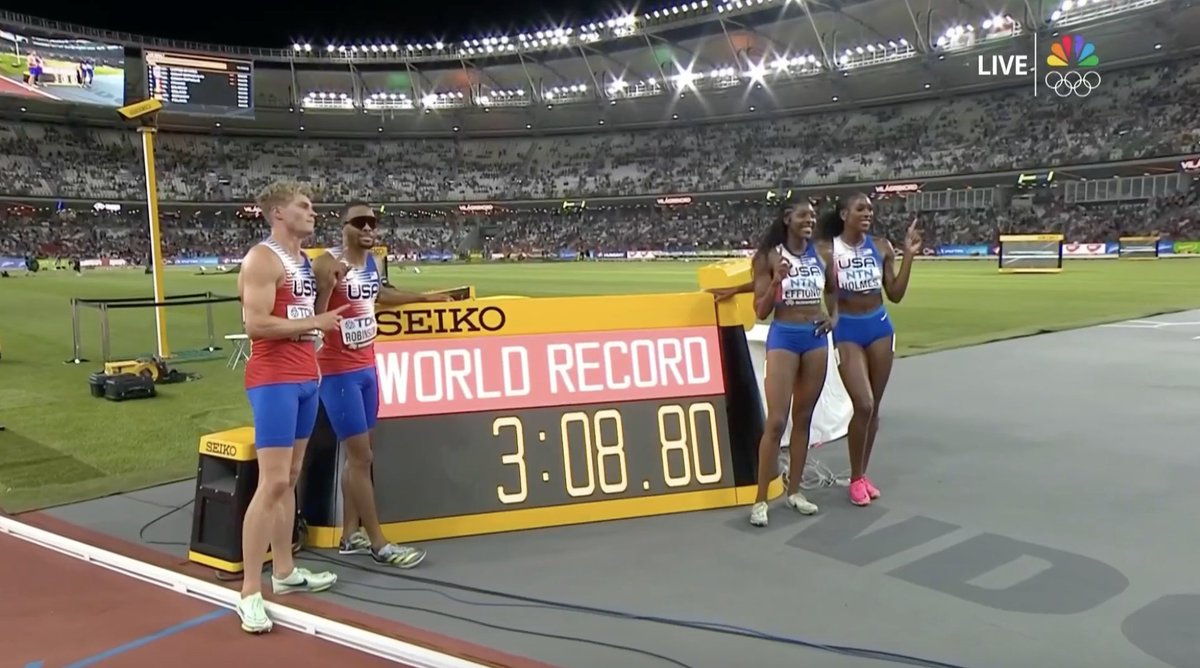 🇺🇸mixed 4x400m payout:

$100,000 - world record bonus (pending ratification)
$80,000 - relay 1st place
#WorldAthleticsChamps