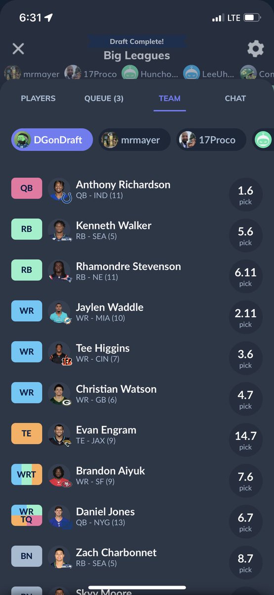 Startup draft for a SF 12 man team